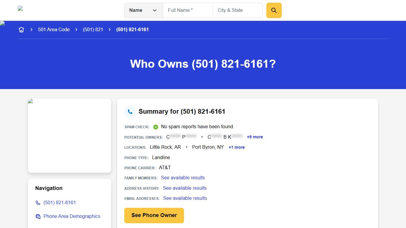 (501) 821-6161 Reverse Phone Lookup Anywho