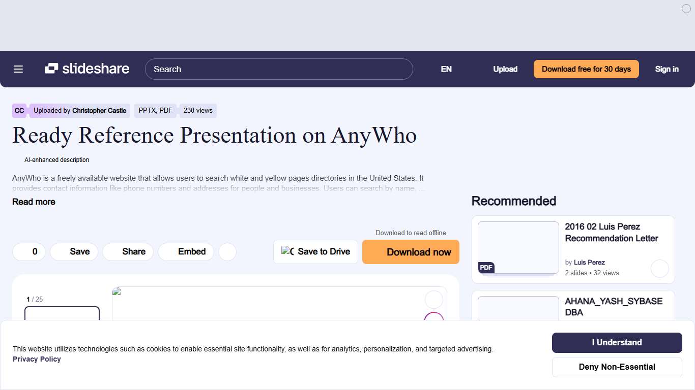 Ready Reference Presentation on AnyWho PPTX